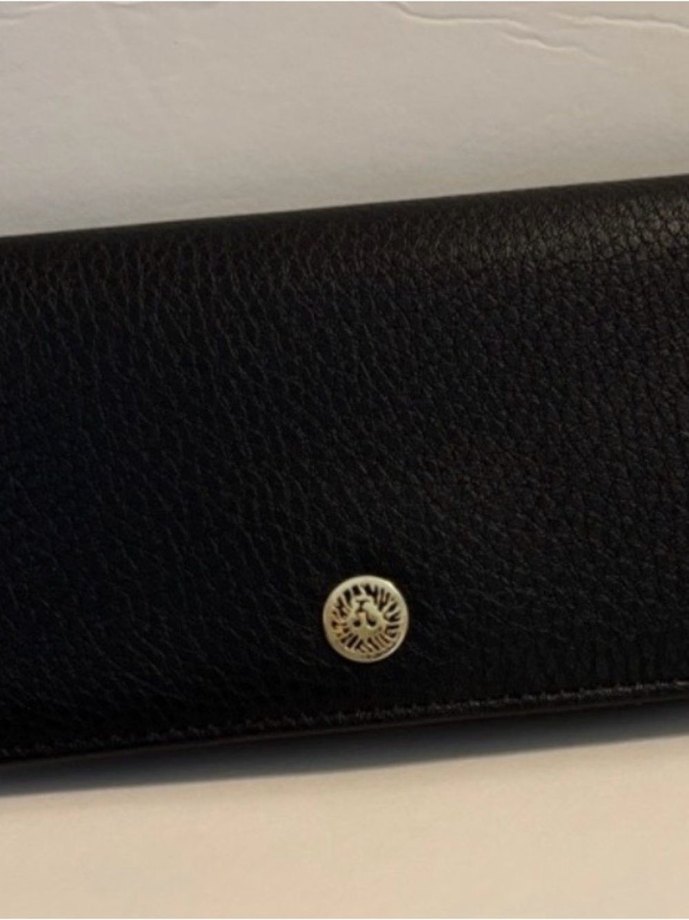 Anne Klein Black Leather Wallet with Gold Logo Accent